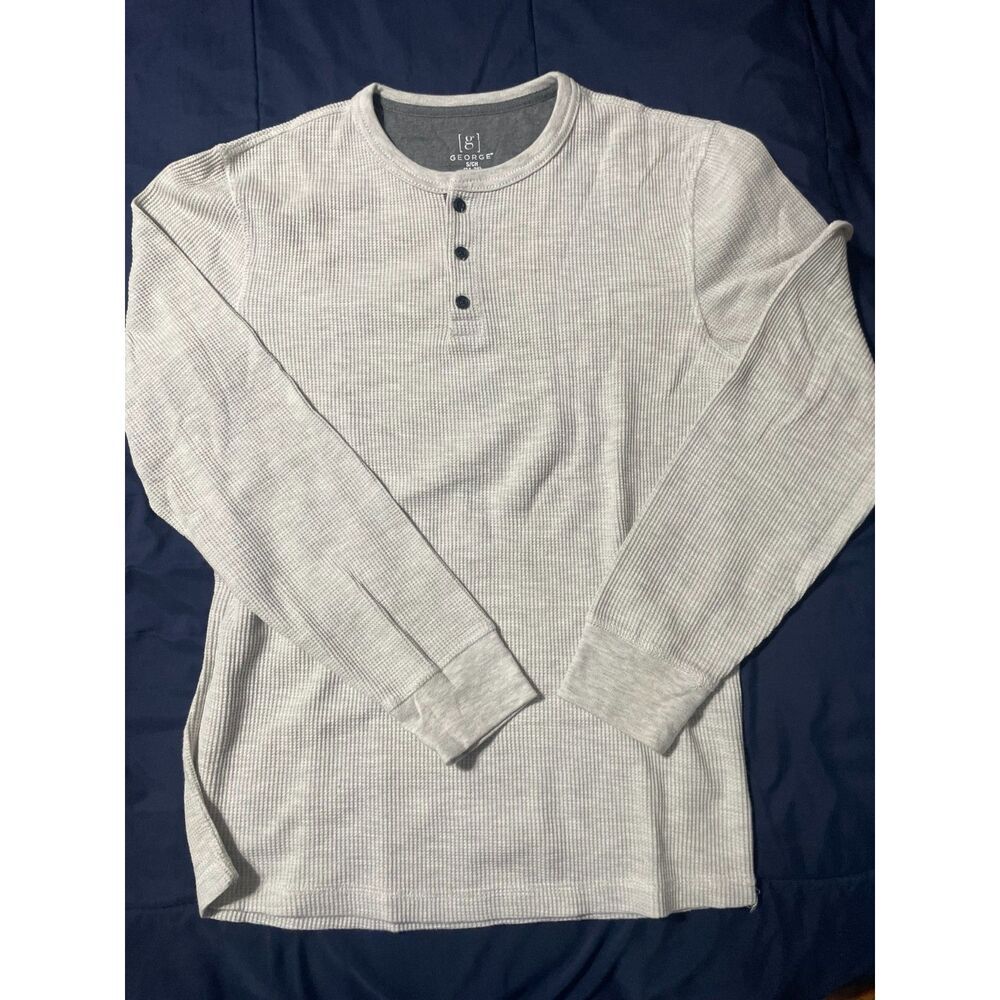 George 3-Button Long Sleeve Waffle Henley Sz S